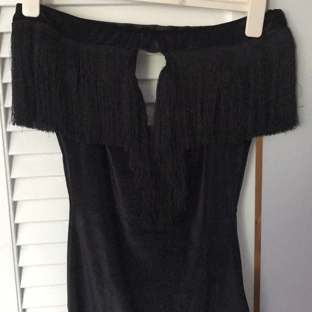 NWT Fringe tassel velvet Bardot mini dress - Picture 4 of 5